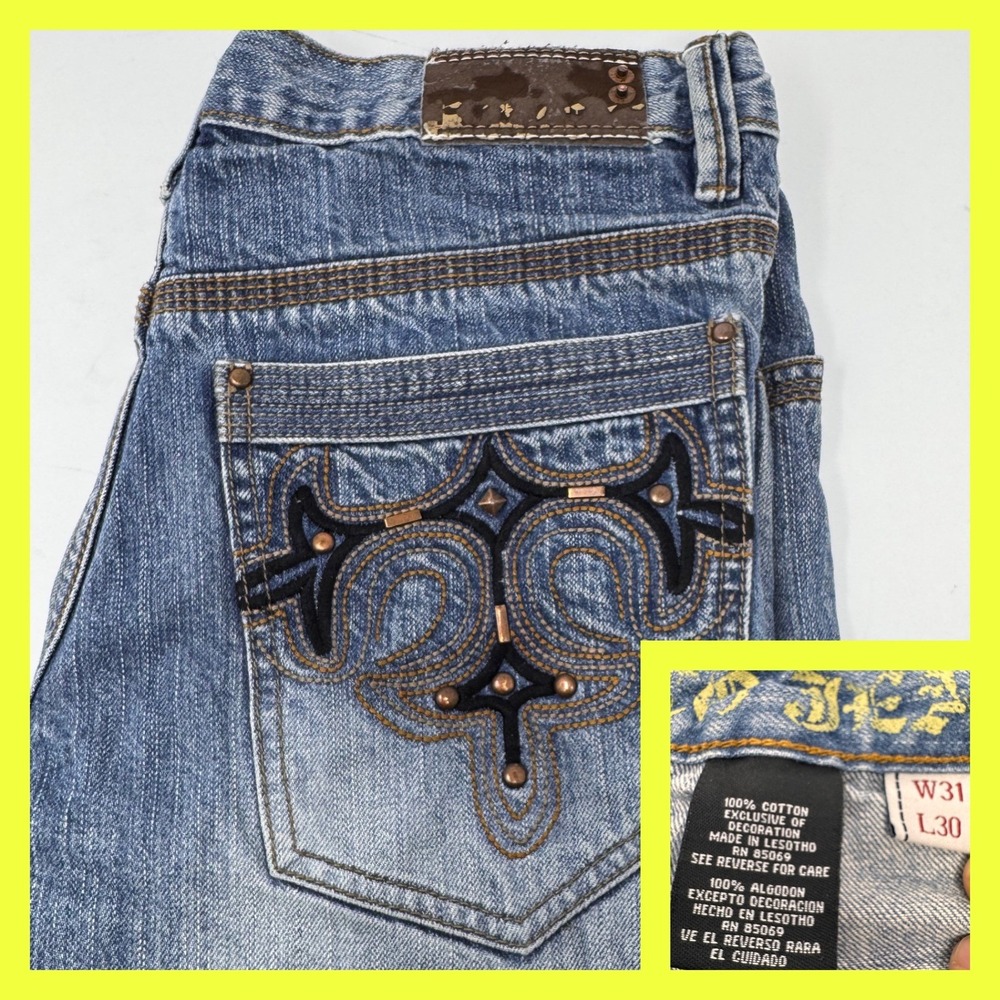 Paco Jeans Slim Boot Mens W31 L30 Blue Embroidered Back Pocket Y2K Streetwear